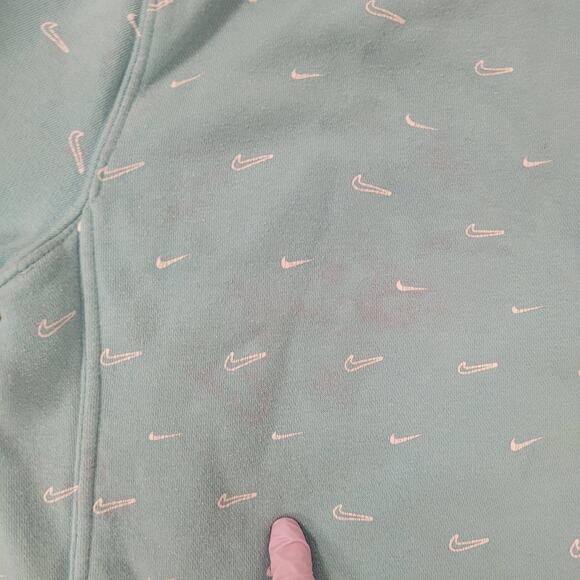 NIKE Swoosh All-Over-Print Hoodie Small 21x24 Blue Baggy Crop - Picture 13 of 15